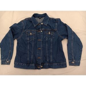 Lands End Women's Denim Jacket Blue 1X Button Front Trucker Style